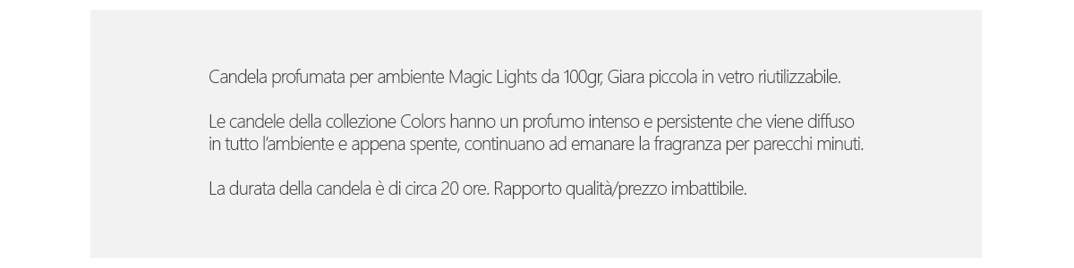 Magic Lights - Candela Porfumata In Vetro, Candela In Giara, Profumazione  Piacevole, Candela In Vasetto - durata fino a 20 ore (Cotone) : :  Casa e cucina